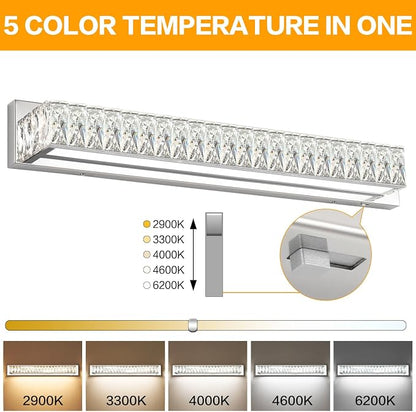 30in LED Bathroom Lights Over Mirror Modern Crystal Vanity Lights Bar Chrome Wall Lighting for Bath