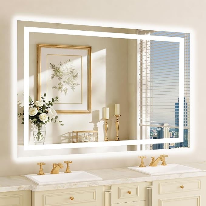 36"x55" LED Bathroom Mirror with Lights, Anti-Fog, Backlit+Frontlit | CRI 95, Stepless Dimmable, 3 Colors Lighting, Shatterproof Tempered Glass, HD Reflection, Memory, (Horizontal/Vertical)