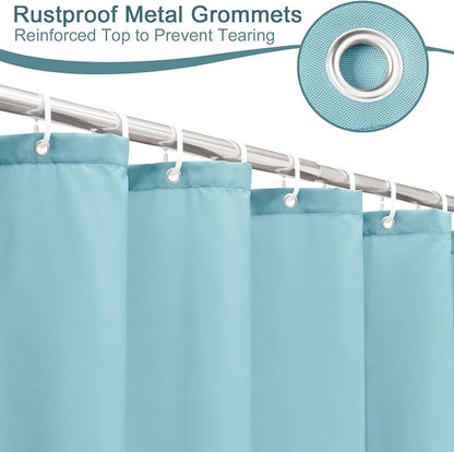 AooHome Standard 72x72 inch Shower Curtain Liner, Soft Polyester Solid Color Shower Curtain with Hooks, Weighted Hem, Water Repellent, Blue