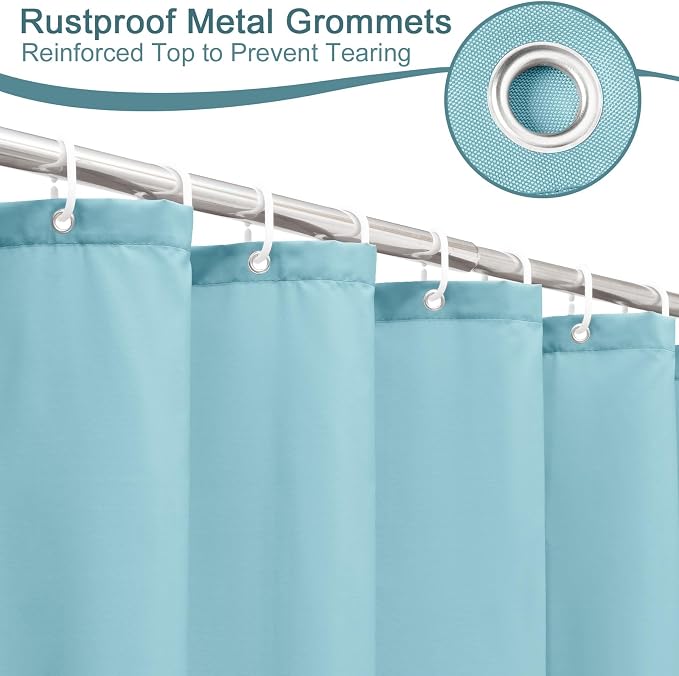 AooHome 72x96 inch Fabric Shower Curtain Liner, Waterproof Extra Long Bathroom Curtain for Hotel with Hooks, Weighted Hem, Blue