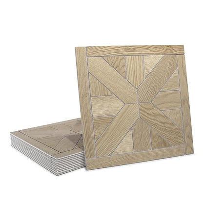 12-Pack Peel and Stick Floor Tile, 12" x 12" Pinwheel SPC Self-Adhesive Luxury Vinyl Flooring, Wood-Look Groutable Backsplash Tile for Kitchen Bathroom, Warm Oak, Covers 12 Sq. Ft.