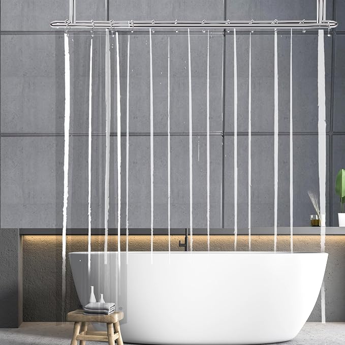 Clear Extra Wide and Long Shower Curtain Liner 96x84 for Bathtubs | Transparent Waterproof Peva Plastic Vinyl Shower Curtain Sets with 5 Bottom Magnets & 16 Metal Hooks