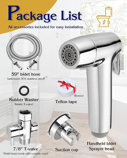Handheld Bidet Sprayer for Toilet, Muslim Shower Bidet Attachment for Toilet, Cloth Diaper Toilet Sprayer, Jet Spray for Toilet with Bidet Hose for Feminine Wash (Chrome)