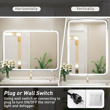 24x36 Inch LED Sliver Frame Bathroom Mirror,3-Color