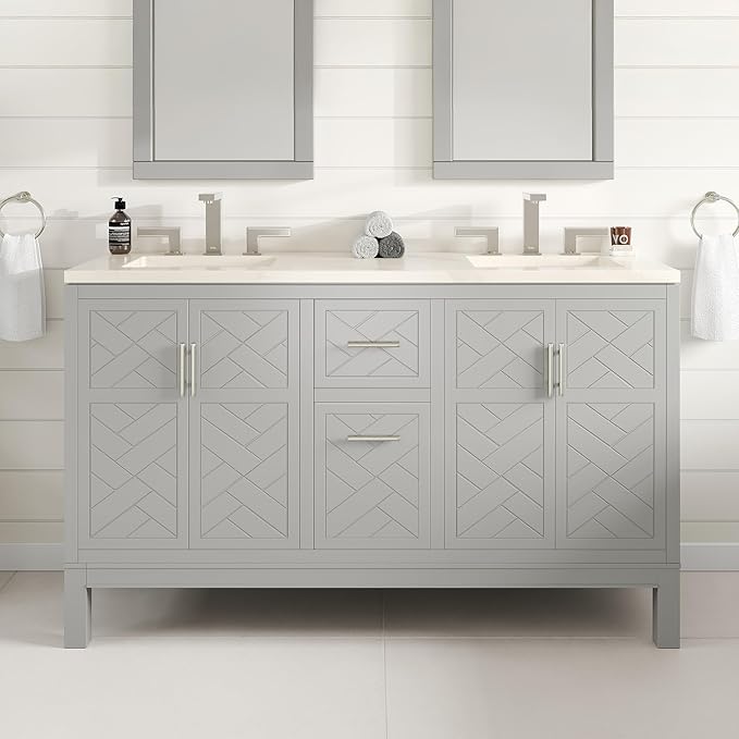 Eviva Cambridge 60 in. Gray Double Sink Bath Vanity with Quartz Top and Undermount Porcelain Sinks