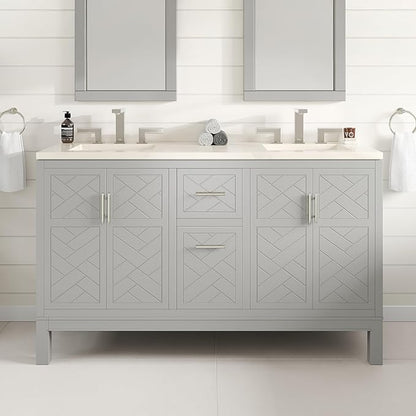 Eviva Cambridge 60 in. Gray Double Sink Bath Vanity with Quartz Top and Undermount Porcelain Sinks