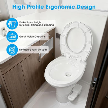AW 20" High RV Camper Toilet with Bidet Spray Gravity Flush Elongated HDPE | Toilets for Motorhome Caravan