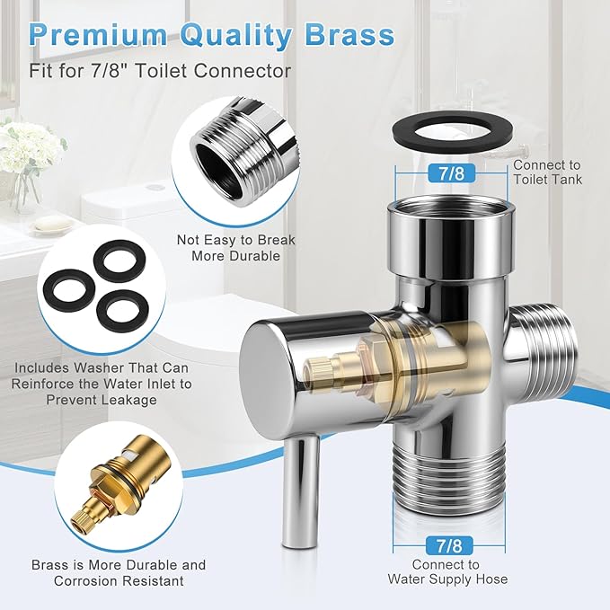 Handheld Toilet Bidet Sprayer 2 Pack, Water Pressure Adjustable Sprayer with Hose and 7/8 "T-valve, Jet Spray and Soft Spray, for Toilet, Bidet, Shower etc., Stainless Steel, Silver
