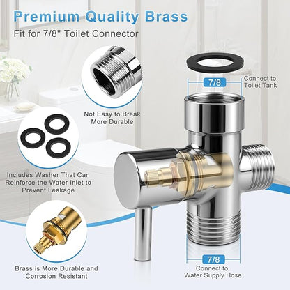 Handheld Toilet Bidet Sprayer 2 Pack, Water Pressure Adjustable Sprayer with Hose and 7/8 "T-valve, Jet Spray and Soft Spray, for Toilet, Bidet, Shower etc., Stainless Steel, Silver