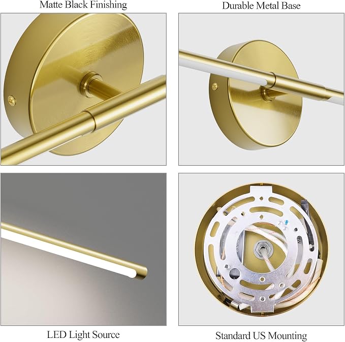 Gold Vanity Light 28Inch 5000K,18W Hardwired Bathroom Vanity Light Bathroom Light Fixture Over Mirror 360° Rotate