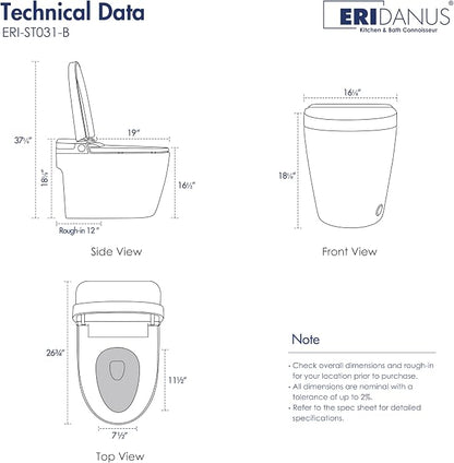 One Piece Smart Toilet, No Bidet, Foot Sensor Flush, Heated Seat | Off Seat Auto Flush, Pre Wet System, Hands Free Operation, Efficient Flush System, Water Saving Design, Night Light