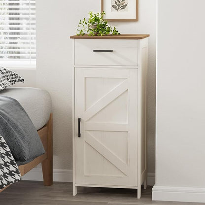 Homhedy Bathroom Storage Cabinet with Drawer & Adjustable Shelf | Freestanding Storage Cabinet for Bathroom, Entryway, Living Room & Kitchen, Rustic White and Brown, 15.7"W