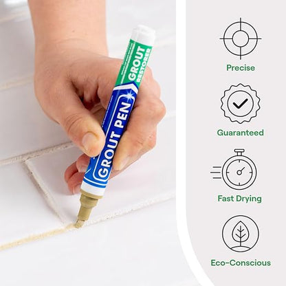 Grout Pen Beige Tile Grout Paint Marker - 2 Pack w/Extra Tips (7mL) | Waterproof Grout Refresh Restorer for Kitchen & Bathroom, Tile Grout Colorant Pens - Narrow Tip 5mm - Beige