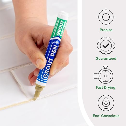 Grout Pen Beige Tile Grout Paint Marker - Narrow 5mm Tip (7mL) - 3 Pack | Waterproof Grout Refresh Restorer for Kitchen & Bathroom, Colorant and Sealer Pens for Cleaner Looking Grout Lines - Beige