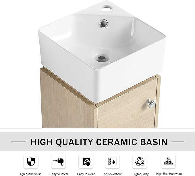 12" Wall-Mounted Bathroom Vanity with Sink & Top Basin - Modern Floating Vanity Cabinet for Small Spaces, Soft-Close Door Storage & Countertop Combo, Space-Saving Design (12x12 Inch)