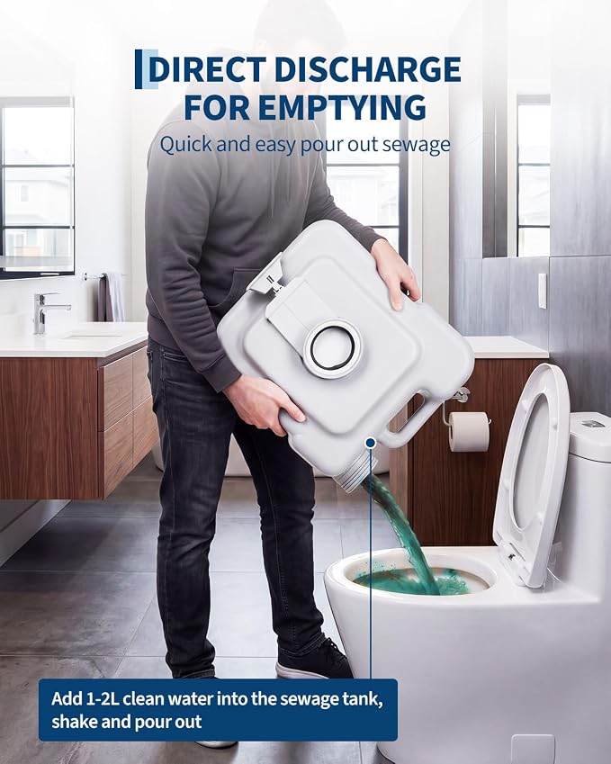 Garvee Portable Travel Toilet, T Outlet Water, RV Potty | 5.3 Gal Waste Water Tank & 3.2 Gal Flush Tank, Indoor Outdoor Push-Button Pressurized Flush Commode for Camping Boating