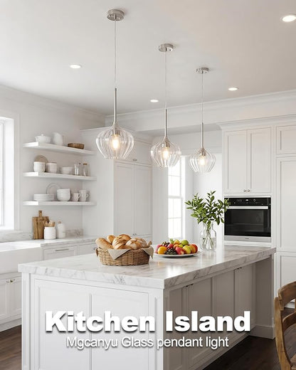 Glass Pendant Lights for Kitchen Island, 7.7" Modern Brushed Nickel Pendant Light Fixtures Mini Adjustable Hanging Light for Kitchen, Dining Room, Sink, Bathroom