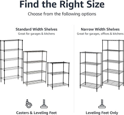 Amazon Basics 3-Shelf Adjustable Heavy Duty Storage Shelving Unit on 2" Wheels, Metal Wire Rack for Garage, Utility Shelving with Leveling Feet, 23.2"L x 13.4"W x 32.75"H, Black