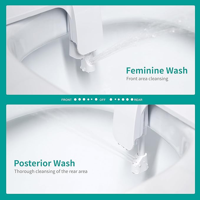 Ultra-Slim Bidet Attachment for Toilet, Dual Nozzle (Frontal & Rear Wash) with Self-cleaning, Non-Electric Bidet Toilet Seat Attachment with Adjustable Water Pressure, White