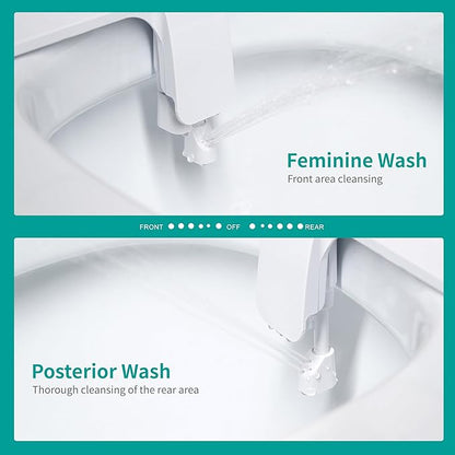 Ultra-Slim Bidet Attachment for Toilet, Dual Nozzle (Frontal & Rear Wash) with Self-cleaning, Non-Electric Bidet Toilet Seat Attachment with Adjustable Water Pressure, White