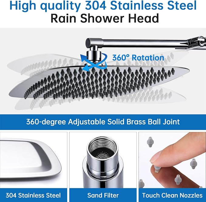 G-Promise 14 Inch All Metal Rain Shower Head with Extension Arm | Built to Last, Rust Resistant, Easy to Install, Adjustable, Full Body Coverage Large Rainfall Shower Head, Daily SPA