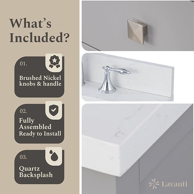 Lavanti Oakford 24 Inch Bathroom Vanity with Sink – Stylish Grey Vanity Bathroom with Storage Cabinet – Modern Bathroom Vanities with Single Vanity Sink & Quartz Countertop