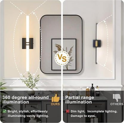 Black Bathroom Light Fixture LED Vanity Light 22" Wall Sconce | 5CCT Dimmable Wall Light, Modern 360° Lighting, 18W Hardwired Vanity Light for Bathroom, Flicker-Free