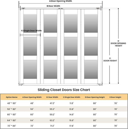 SMARTSTANDARD Bifold Door for 56"x 80" Opening, Tempered Frosted Glass, MDF | Closet Folding Doors with Hardware kit Included, White, Water-Proof PVC Surface, Easy Install, Space-Saving