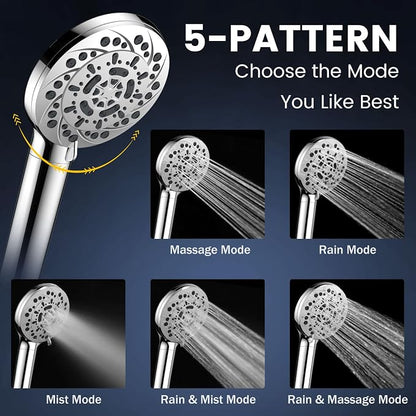 FEELSO Filtered Shower Head with Handheld, 5-Modes High Pressure Showerhead | 15 Stage Water Softener Filters for Hard Water, Remove Chlorine & Harmful Substance, 5 Spray Mode Showerhead, Hose & Bracket