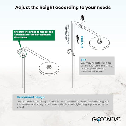 gotonovo Stainless Steel SUS304 Silver Shower faucet Set Wall Mount Triple Function Shower System 8 inches Shower Head Bathroom Adjustable Hand Spray Rainfall Brushed Nickel Shower Faucet Complete Set
