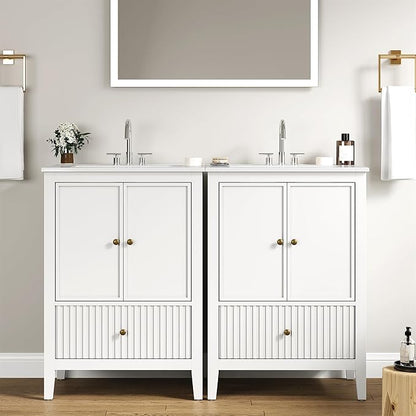 RoyalCraft 24'' Bathroom Vanity with Ceramic Sink Combo Set, Modern Wood Bathroom Cabinet with Soft Closing Doors and Fluted Drawer, Free Standing Storage Cabinet, White