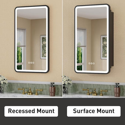 16 x 28 Inch LED Medicine Cabinet with Mirror, UL Certified Dimmable Lighted Bathroom Mirror Cabinet, Anti-Fog & Memory Function, 3 Color Modes, Recessed or Wall Mounted, Adjustable Shelf, Black