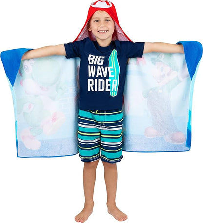 Super Mario Bath/Pool/Beach Soft Cotton Terry Hooded Towel Wrap, 24 in x 50 in, By Franco Kids