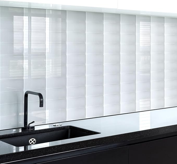 Art3d 4 Sq Ft Glass Backsplash Tiles, 32-Piece Glass Peel and Stick for Kitchen or Bathroom, 3" x 6" Subway White Backsplash Tiles