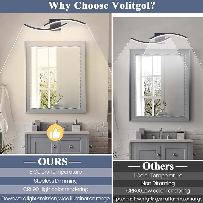 23.62 inch Vanity Light for Bathroom Lighting Fixtures Over Mirror Black Dimmable 5CCT Vanity Lighting Fixture Modern Bathroom Vanity Light 23 Inch Modern Wall lamp