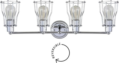JONATHAN Y 29.5" Chrome Modern Industrial Metal Vanity Light, Bathroom Sconce for Mirror, Reversible 4-Light Wall Lamp with Metal Cage Shade for Hallway, LED Bulb Included (JYL7418A)