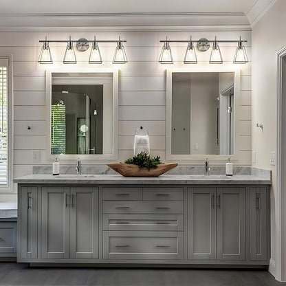 Industrial Bathroom Vanity Lights: 4-Light Silver Brushed Nickel Vintage Metal Cage Wall Sconce - Rustic Farmhouse Light Fixture Over Mirrors Cabinet for Bath Hallway