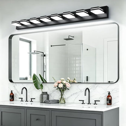 Torondo 360° Rotate LED Bathroom Vanity Light Fixtures, Acrylic Vanity Lights for Bathroom, Modern Wall Lighting Fixtures Over Mirror Living, Matte Black, Natural White, 8-Light, 53-Inch