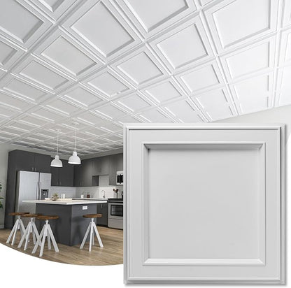 WOWSTAR 24-Pack 24"x24" PVC Drop Ceiling Tiles, Waterproof Glue up Ceiling Panels | PVC ceiling panels, 24"x24", waterproof, glue-up install, basement kitchen bathroom, 24-pack