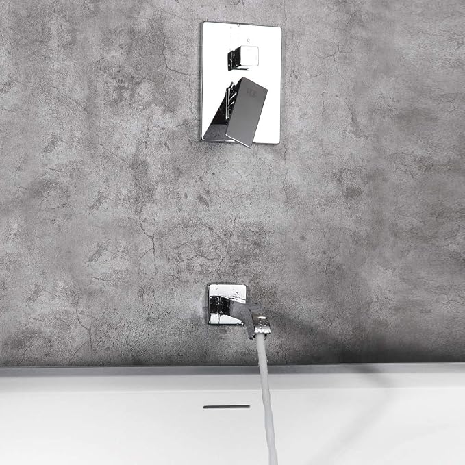 Shower Faucet with Tub Spout Chrome Bathroom Rain Mixer Shower System Wall Mounted Rainfall Shower Head and Handle Set, Tub and Shower Trim Kit with Rough-in Valve