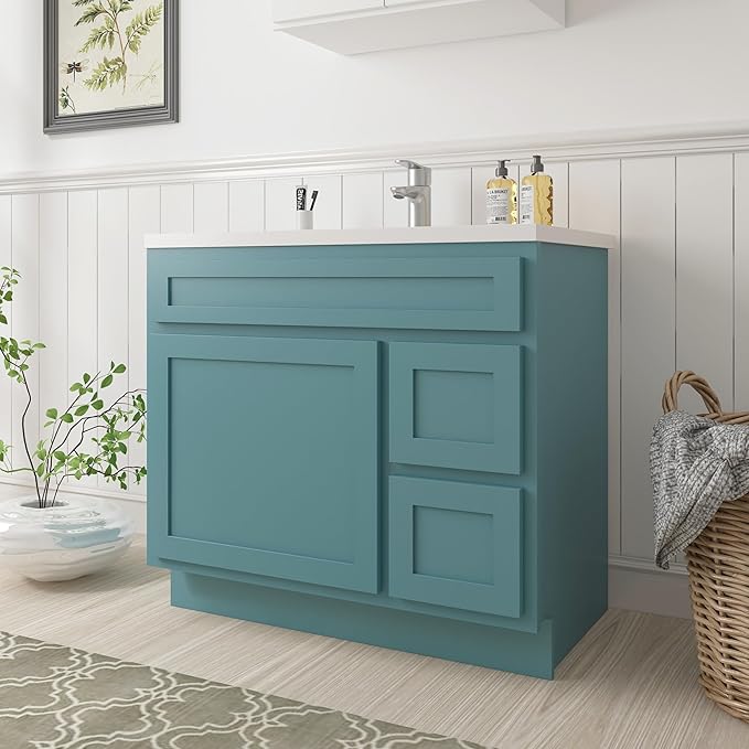 Vanity Art 36 Inch Single Bathroom Vanity Base Cabinet with 2 Functioning Shaker Drawers, Strudy Floor Mount Green Storage Cabinet Organizer for Bedroom, Living Room VA4036-2RGN