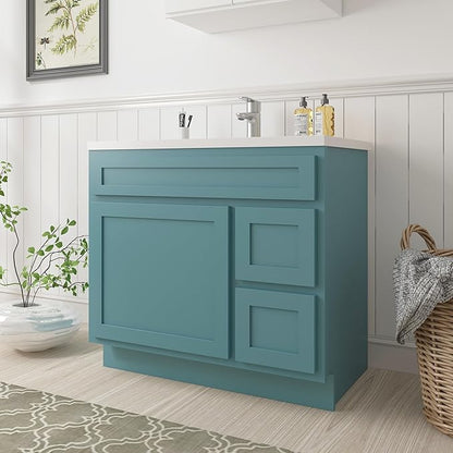 Vanity Art 36 Inch Single Bathroom Vanity Base Cabinet with 2 Functioning Shaker Drawers, Strudy Floor Mount Green Storage Cabinet Organizer for Bedroom, Living Room VA4036-2RGN