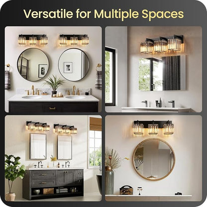 Modern Crystal Vanity Light, 3-Light Bathroom Light Fixture, 22" Square Vanity Lighting Fixture, E26 Base, Bulbs Not Included, for Bathroom,Vanity Light Over Mirror, Hallway,Black B06BD05W1