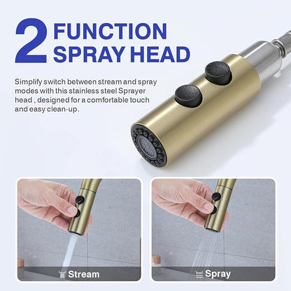 Bathroom Faucet with Sprayer, Brushed Gold Single Hole with Pop-Up Drain | Kablle Single Handle Pull Out 1 or 3 Hole Laundry Bar Basin Faucet with Deck Plate, KBL-7002BG-CL