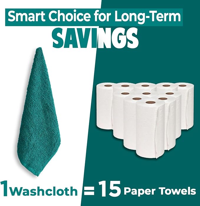 DAN RIVER 12 Pack Cotton Wash Cloths Set for Showering [12x12] Teal | Lighter Weight, Quick to Dry, Super Soft & Absorbent Face Towels, Hotel Quality, Perfect for Bathroom, Gym, Spa