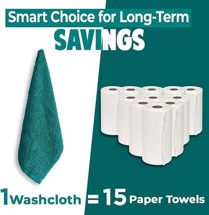 DAN RIVER 12 Pack Cotton Wash Cloths Set for Showering [12x12] Teal | Lighter Weight, Quick to Dry, Super Soft & Absorbent Face Towels, Hotel Quality, Perfect for Bathroom, Gym, Spa