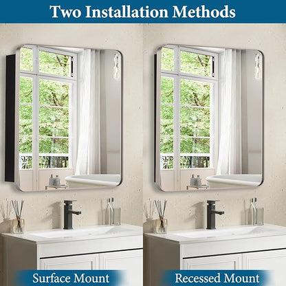 16’’x20’’ Medicine Cabinet,Metal Framed Medicine Cabinet Mirror with Round Corner,Recessed and Surface Mount Bathroom Mirror with Storage, Removeable Shelves,Sliver