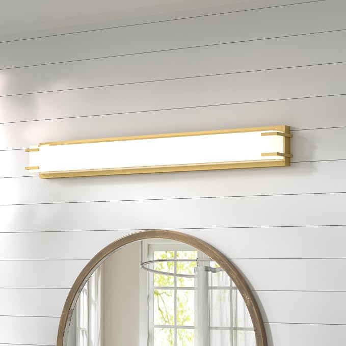 LED Bathroom Light Fixtures Over Mirror 32” Vanity Light with Milky White Lampshade 4000K Daylight Bath Bar (Gold)