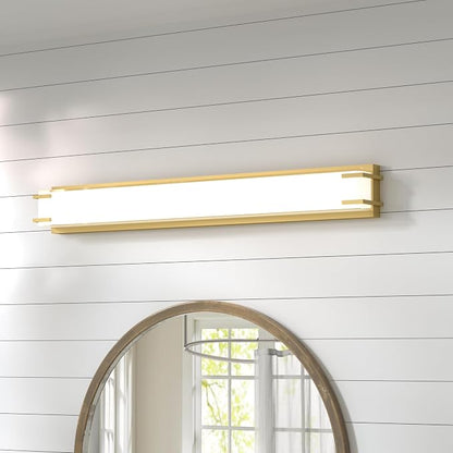 LED Bathroom Light Fixtures Over Mirror 32” Vanity Light with Milky White Lampshade 4000K Daylight Bath Bar (Gold)