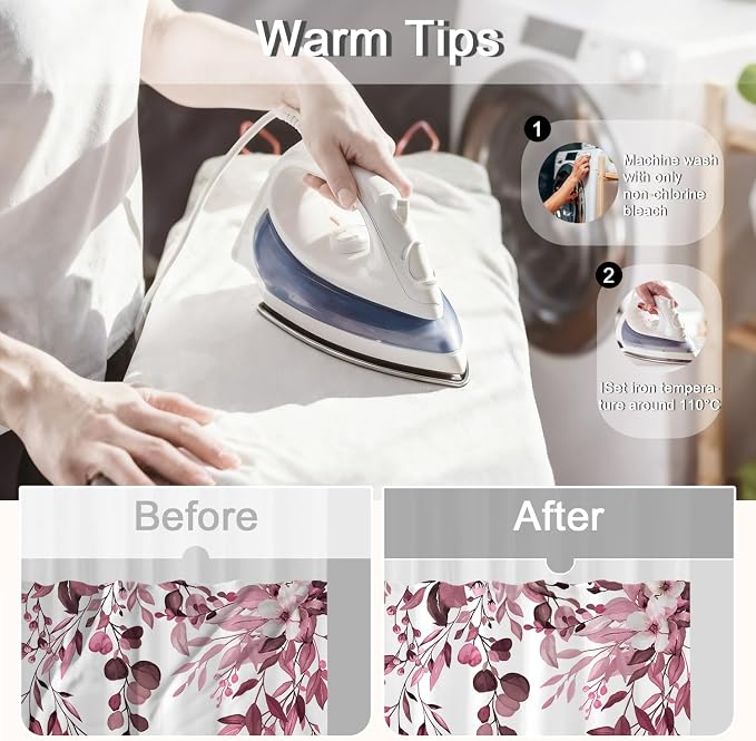 No Hook Shower Curtain and Liner Set, Dark Red Eucalyptus 71x77 | Floral Design, with Snap in Liner, See-Through Top Window, Waterproof, Machine Washable, Quick-Drying, for Hotel Bathroom
